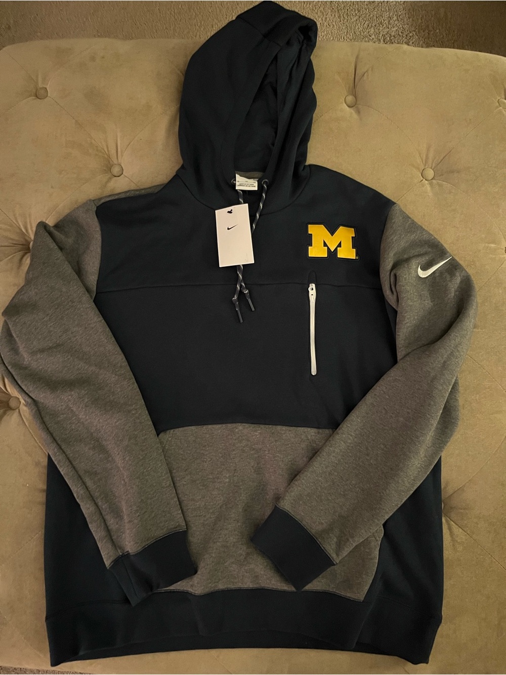 Nike Navy & Gray Michigan Wolverines Hoodie with Yellow 'M' Patch